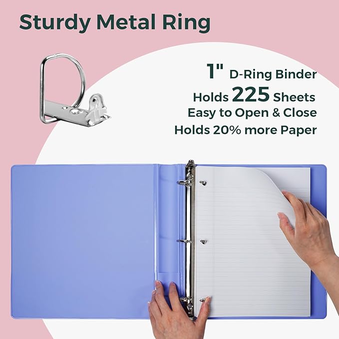 POPRUN 3 D Ring Binder 1 Inch, PVC-Free, Holds 225 Sheets of 8.5 x 11 Paper, Extra Durable Organizer with 2 Pockets for School & Office, Heavy-Duty, 4 Pack, White