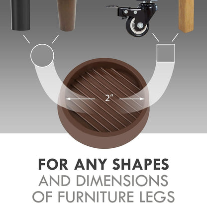 2X2 Round Rubber Caster Cups, Non Slip Furniture Pads, Anti-Slip Gripper, Anti Skid Furniture Feet, Anti Slide Floor Protector for Bed Couch Table Chair Stoppers (Brown, 8 Pack)