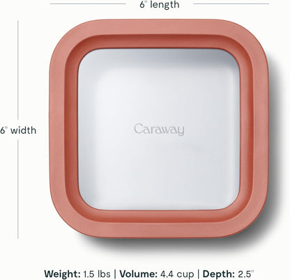 Caraway 2pc Glass Food Storage Set - 4.4 Cup Food Containers (2) - Ceramic Coated - Non Toxic, Non Stick Lunch with Lids - Dishwasher, Oven, & Microwave Safe - Perracotta