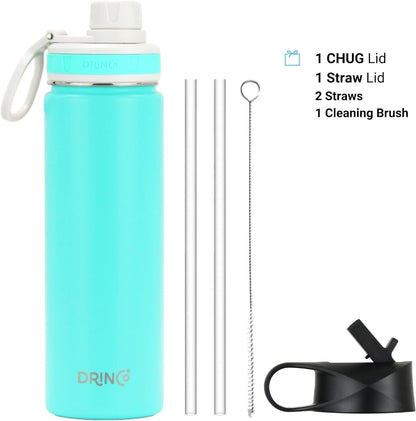 DRINCO Stainless Steel Water Bottle Spout Lid Vacuum Insulated Double Wall Water Bottle Wide Mouth (40oz 32oz 22oz 18oz 14oz) Leak Proof Keep Cold Sport Camping Hiking (22 oz, 22oz Teal)