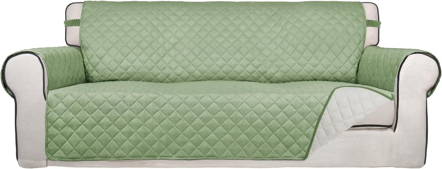 PureFit Reversible Quilted Sofa Cover, Water Resistant Slipcover Furniture Protector, Washable Couch Cover with Non Slip and Elastic Straps for Kids, Dogs, Pets (Sofa, Sage Green/Ivory)