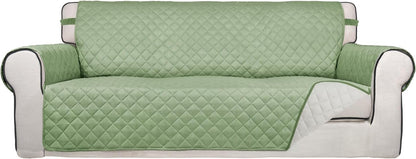 PureFit Reversible Quilted Sofa Cover, Water Resistant Slipcover Furniture Protector, Washable Couch Cover with Non Slip and Elastic Straps for Kids, Dogs, Pets (Oversized Sofa, Sage Green/Ivory)