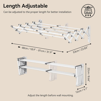 APEXCHASER Wall Mounted Clothes Drying Rack, Laundry Drying Rack Retractable, Towel Racks Wall Mounted for Bathroom Balcony Laundry Room Indoor, Foldable Accordion Dryer Rack for Clothing, White
