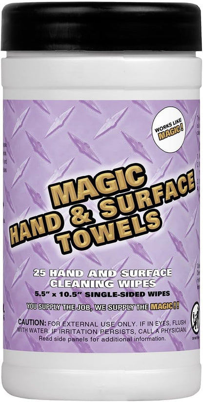 Magic Heavy Duty Cleaning Wipes - Single Sided Hand & Surface Shop Towels | Professional-grade Cleaning | Waterless | Moisturizing | Cleans Grease, Oil, Dirt, & more (3 Pack | 75 Sheets Total)