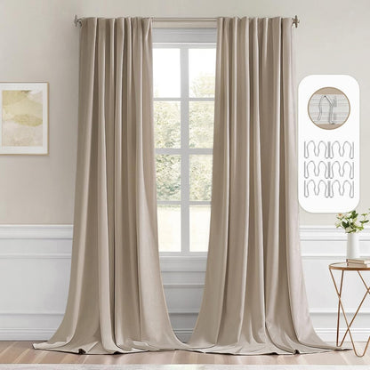 MIULEE Taupe Back Tab Blackout Curtains 120 Inch Long 2 Panels Set for Bedroom, Rod Pocket/Pinch Pleated Extra Long Thermal Insulated Living Room Darkening Light Blocking 10FT Drapes
