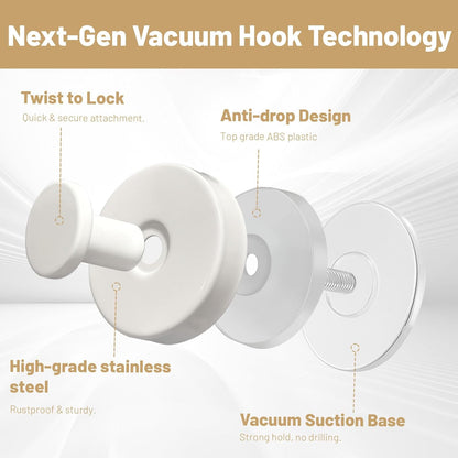 4pcs Suction Cup Hooks for Shower,Shower Towel Suction Hooks,No Drill Towel Hooks for Bathroom Wall,Kitchen,Glass,Mirror,Tile to Hang Towels,Robes,Loofah (White)