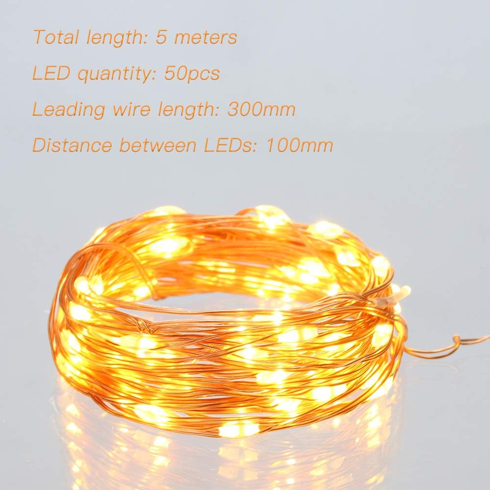 Led Fairy Lights Battery Operated, 2 Packs Mini Battery Powered Copper Wire Starry Fairy Lights for Bedroom, Christmas, Parties, Wedding, Centerpiece, Decoration (5m/16ft Warm White)