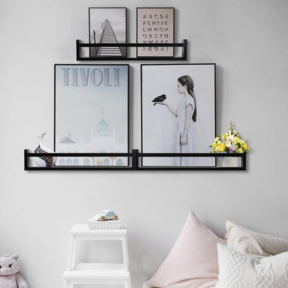 AZSKY Classic Nursery Book Shelves Black Wooden Floating Shelves Wall Bookshelf for Bathroom Decor Kitchen Spice Rack Organizer Kids Room 24 Inch Set of 3