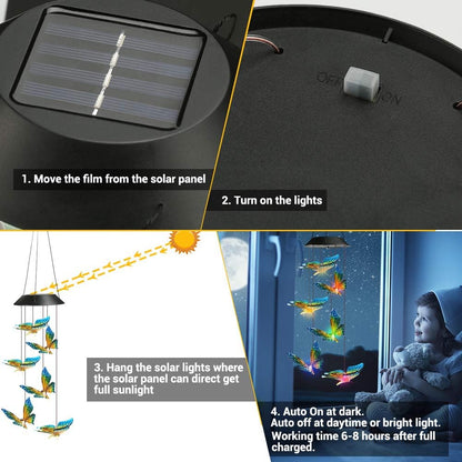 Toodour Solar Wind Chime, Color Changing Wind Chimes Butterfly, LED Decorative Mobile, Gifts for Mom Grandma, Waterproof Outdoor Decorative Lights for Garden, Patio, Yard, Window, Outdoor Decor