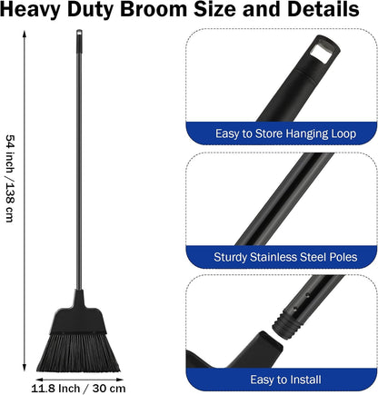 8 Pcs Outdoor Broom for Floor Cleaning 54 Inch Commercial Heavy Duty Broom Long Handle Kitchen Household Angle Brooms for Sweeper Sweeping Indoor Dust Hair Cleaner Corn Shop(Black)