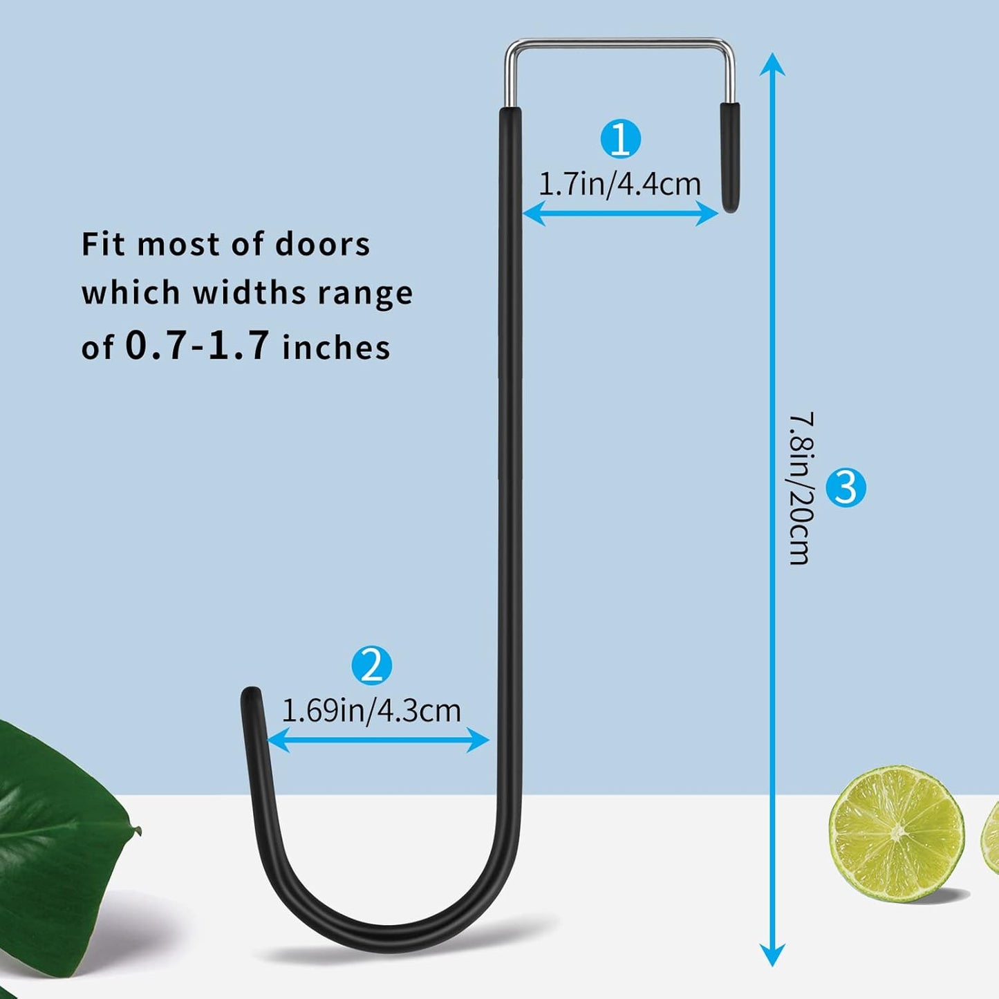 FYY Over The Door Hooks, 4 Pack Upgraded Long Door Hangers Hooks with Rubber Prevent Scratches Heavy Duty Organizer Hooks for Hanging Clothes, Towels, Hats, Coats, Bags Black