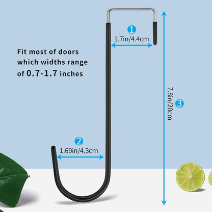 FYY Over The Door Hooks, 4 Pack Upgraded Long Door Hangers Hooks with Rubber Prevent Scratches Heavy Duty Organizer Hooks for Hanging Clothes, Towels, Hats, Coats, Bags Black