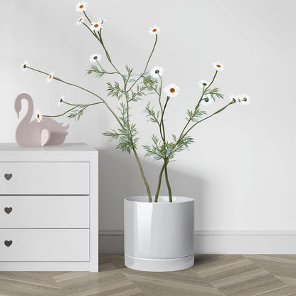 Aveyas 10 inch Ceramic Planter Pot with Drainage Hole and Saucer - Suitable for Indoor and Outdoor Use, Modern Planters for House Garden Flower Tree Snake Monstera Plants (10", Glossy White)