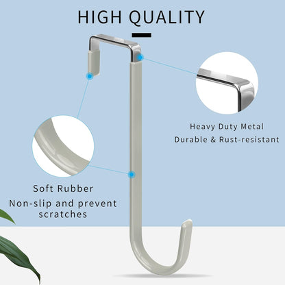 FYY Over The Door Hooks, 4 Pack Upgraded Long Door Hangers Hooks with Rubber Prevent Scratches Heavy Duty Organizer Hooks for Hanging Clothes, Towels, Hats, Coats, Bags Grey