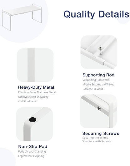 Nxconsu Expandable Cabinet Shelf Organizer Riser for Kitchen Pantry Cupboard Under Sink Countertop Home Storage Organization Rack Space Saver Freestanding Heavy Duty Nonslip Stackable White X Large