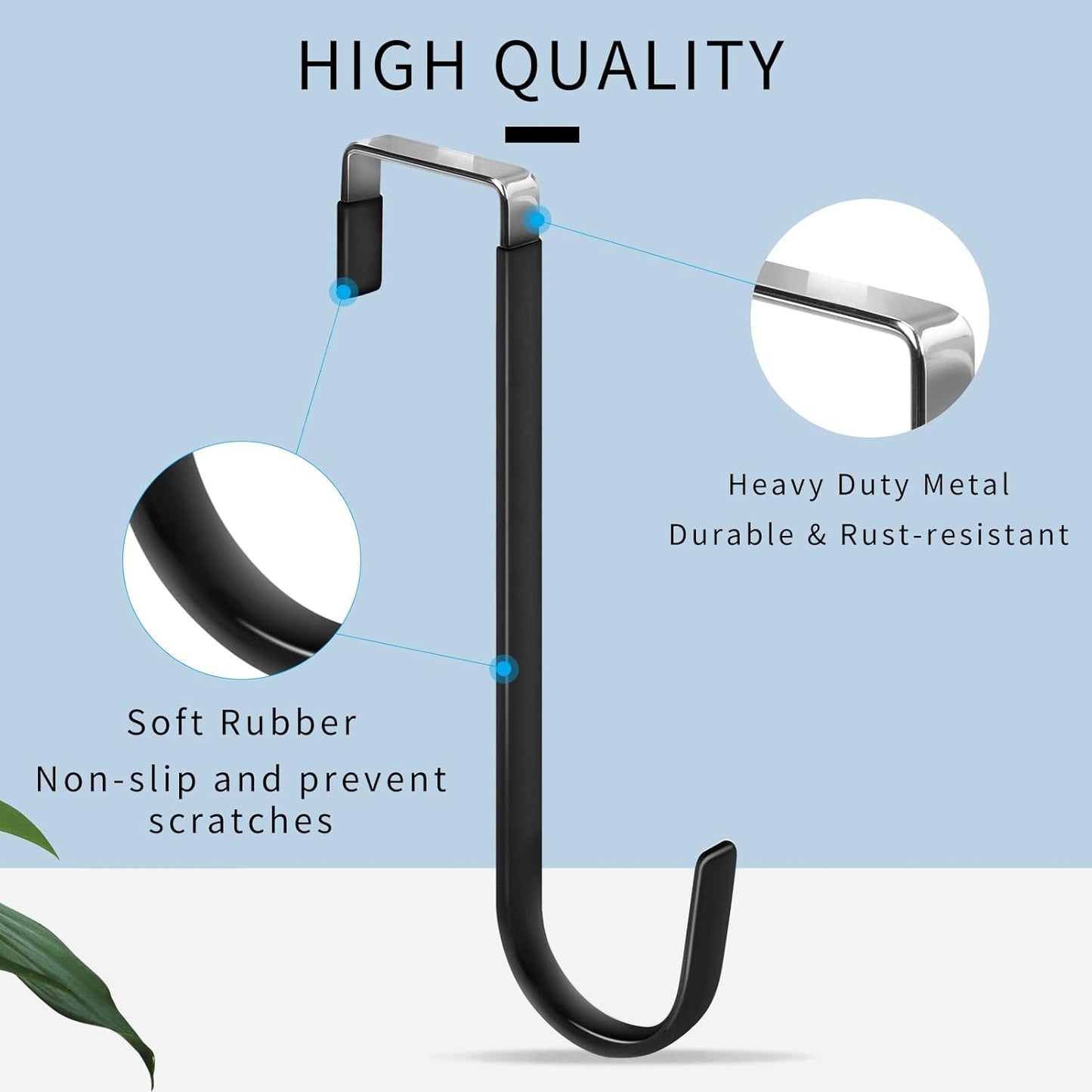 FYY Over The Door Hooks, 6 Pack Upgraded Long Door Hangers Hooks with Rubber Prevent Scratches Heavy Duty Organizer Hooks for Hanging Clothes, Towels, Hats, Coats, Bags Black