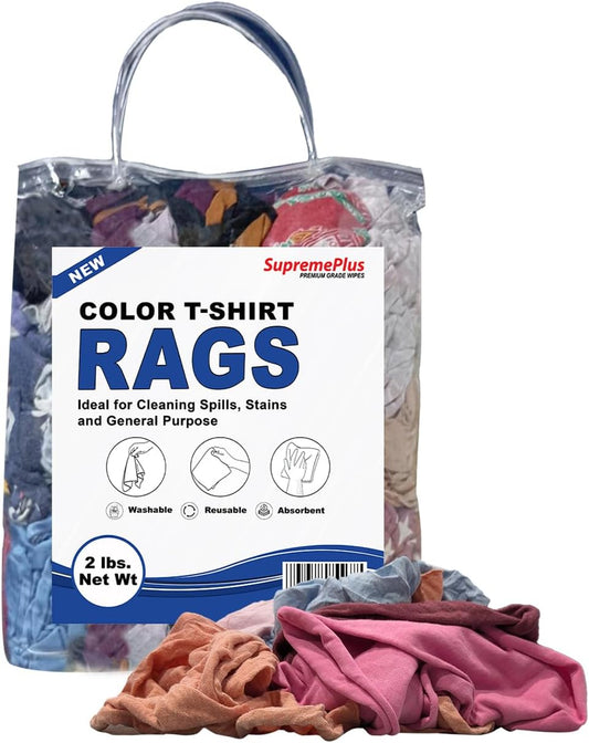 Premium Color Knit Cleaning Rags (2 lbs. Bag) – Shop Rags Bulk for Workshops, Mechanics, Painters, and Home Use, Multipurpose Cotton T-Shirt Rags