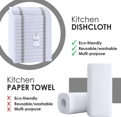 Dish Towels Set (Value Pack of 15) Size 15x25 Inch, 100% Cotton Soft & Absorbent Linen Kitchen Towels, Tea Towels, Reusable Cleaning Cloths for Household Cleaning (Grey)