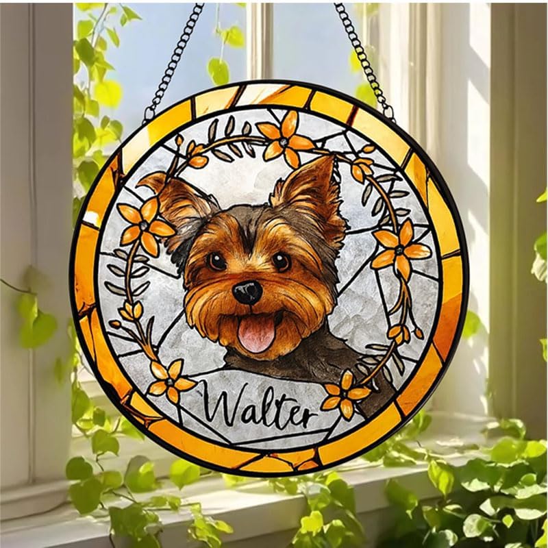 Custom Pet Portrait Glass Wall Hanging, Personalized Dog and Window Display, Unique Gift for Pet Owners