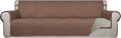 PureFit Reversible Quilted Sofa Cover, Water Resistant Slipcover Furniture Protector, Washable Couch Cover with Non Slip and Elastic Straps for Kids, Dogs, Pets (XX Large, Brown/Beige)