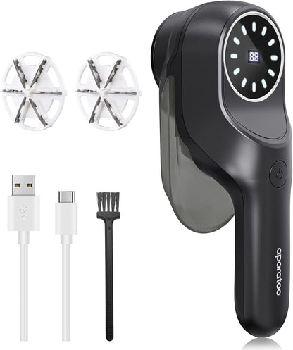Fabric Shaver and Lint Remover with 2 Extra Blades, Led Digital Display Fabric Shaver for Furniture, 2 Speeds Powerful Ball Remover for Clothes Sweater Sofa Carpet (Black)