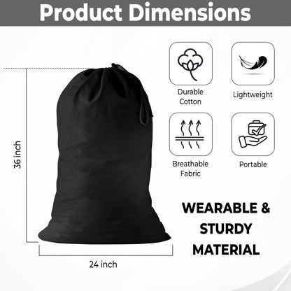2 Pack - Extra Large Cotton Laundry Bag, Heavy Duty Large Laundry Bags 24 x 36 inch XL Drawstring Travel Organizer Bag Fit Hamper Basket Camp (Dark Grey, Pack of 2)
