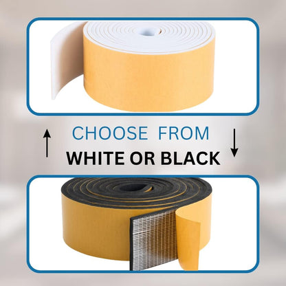 High Density Foam Weather Stripping Door Seal Strip Insulation Tape Roll for Insulating Door Frame, Window, Air Conditioner | Self Adhesive Sealing Weatherstrip (2 in x 1/8 in x 10 Ft, Black)