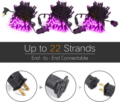 Brizled Purple Halloween Lights, 33ft 100 LED 5mm Wide Angle Halloween String Lights, 120V UL Certified Connectable Light String Purple Mini Light for Party Indoor Outdoor Tree Decoration, Black Wire