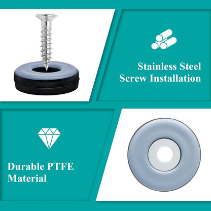 24pcs 1" (25mm) Screw on Furniture Sliders, Teflon Chair Leg Slides, Round Furniture Glides with Screws for Hardwood Floors Protectors (Gray/Black)