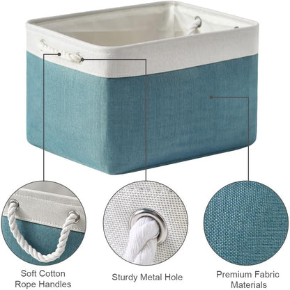 TcaFmac Organization and Storage Basket for Organizing - 16x12x12 inch Large 2 Pack Fabric Storage Cubes, Collapsible Storage Bins for Shelves Box Closet Cloth Home Toy Books Kids (White & Green)