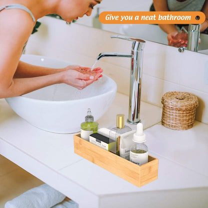 Bamboo Kitchen Drawer Organizer, Wooden Storage Box for Utensil Organizer Silverware Tray Cutlery Holder Flatware Containers - Multi-Use Deep Drawer Dividers Organizer for Bathroom, Jewelry, 12"3"2.5"