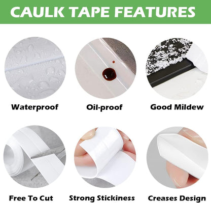 2 Pack Caulk Strip, 1.5" x 10.5Ft PVC Self Adhesive Caulk Tape, Sealing Waterproof Silicone Tape for Bathroom Bathtub Kitchen Toilet Wall Windows