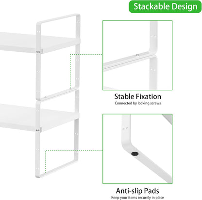 Expandable Cabinet Storage Shelf Stackable Organizer Rack for Kitchen Bathroom Pantry Spice Cupboard Countertop Home Office Desk Heavy Duty Nonslip White Small 3 Pack