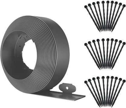 Landscape Edging,33ft x 4inch Tall Plastic Garden Edging Border with 30 Spikes,Lawn Edging for Landscaping Flower Bed,Yard,Patio-Grey