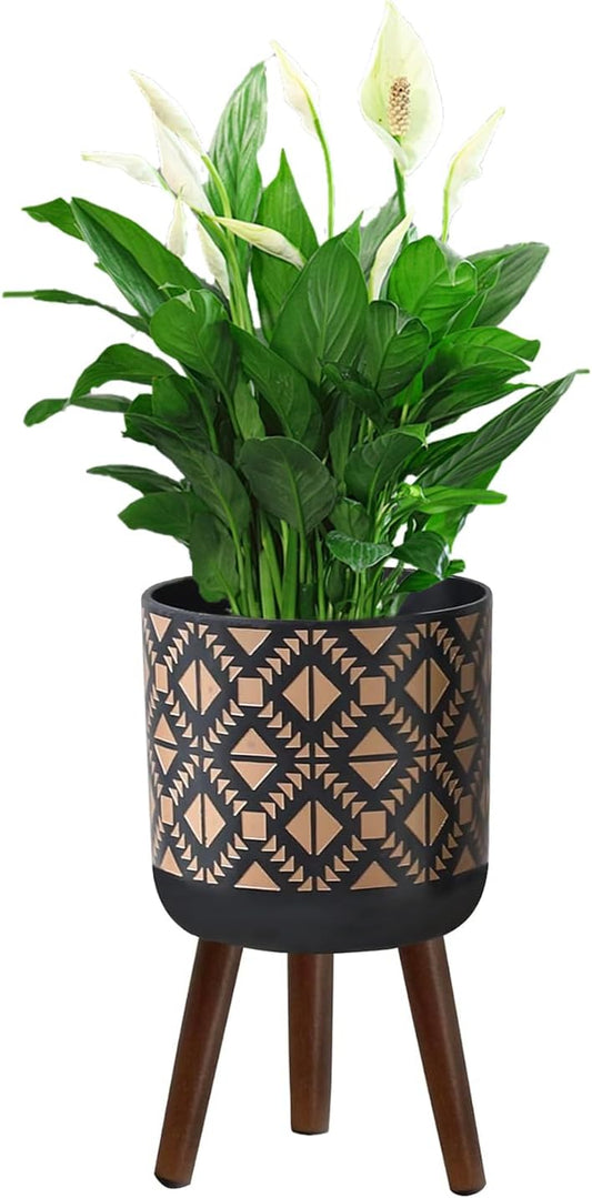 Flower Pot with Legs Tall Flower Pot with Drainage Holes for Indoor and Outdoor Decorative Planting (Black Gold, 10 Inches)