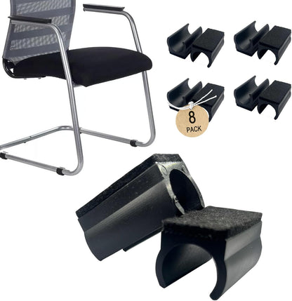 Rectangle U Shaped Chair Leg Tips Caps with Felt Pads,Furniture Feet Protector Slide Smoothly Glides No Scratches No Noise Protect Hardwood Floor,Fit 22mm(7/8inch) Diameter Tubular Leg (Black 8PCS)