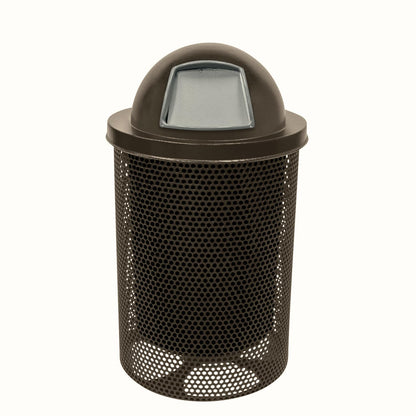 COATEDOUTDOORFURNITURE RDT-P-TXTBRW Heavy Duty Round Trash Receptacle with Dome Top, Liner Included, 32 Gallon, Textured Brown, Made in America