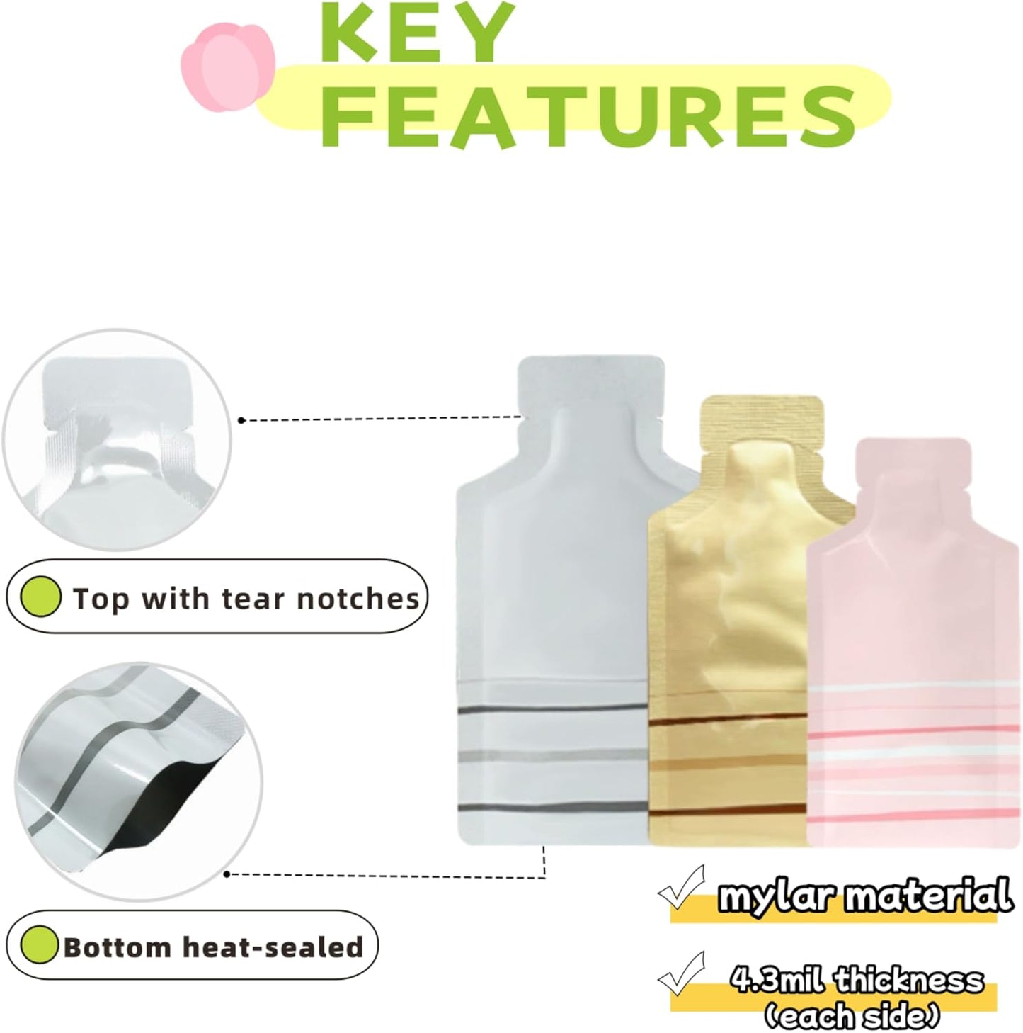 100 Pack 2.95x5.1 inch Heat Seal Sample Mylar Packets for Portable Travel Toiletries Empty Disposable Liquid Shampoo Pouch Single Serving Coffee Powder Condiments Food Storage (White)