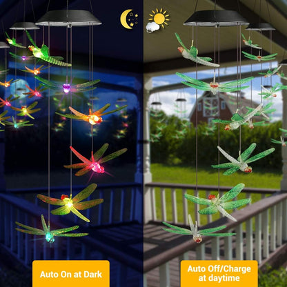 Toodour Solar Wind Chimes Outdoor, Color Changing Solar Lights Dragonfly, Gifts for Mom Grandma, Waterproof Decorative Mobile Light, Gardening Gift for Garden,Patio, Window, Yard, Outdoor Decor