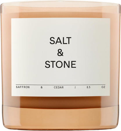 SALT & STONE Scented Candle for Women & Men | Hand-Poured, Aromatic & Fragrant | Coconut & Soy Blend Wax | 100% Cotton Wick | Long-Lasting 50 Hour Burn Time (8.5 oz) (Saffron & Cedar)