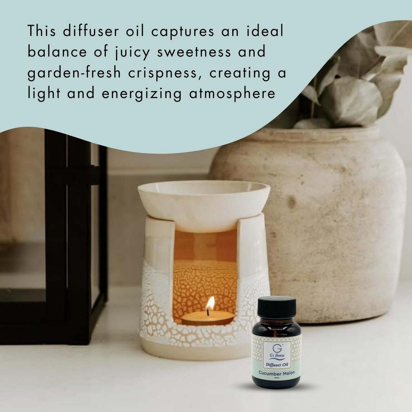 G's Breeze Cucumber Melon Diffuser Oil Refill - Refreshing, Sweet & Juicy Aroma, 48 Hour Long-Lasting Scent, Odor Eliminating Fragrance for Home & Office - 60 ML