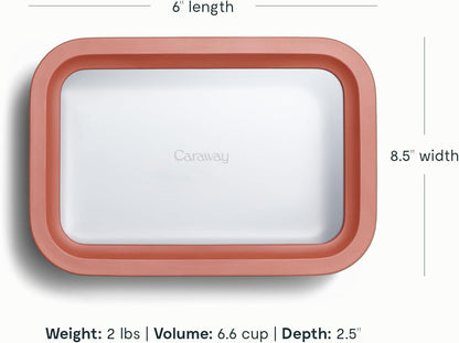 Caraway 2pc Glass Food Storage Set - 6.6 Cup Food Containers (2) - Ceramic Coated - Non Toxic, Non Stick Lunch Box with Lids. Dishwasher, Oven, & Microwave Safe - Perracotta