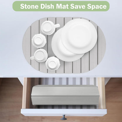 Stone Dish Drying Mat for Kitchen Counter,24"(L)×16"(W) Collapsible Fast-Drying Diatomaceous Earth Mats with Towel Sanding Tool,Versatile Stone Drying Mats for Cups Dishes Bottles