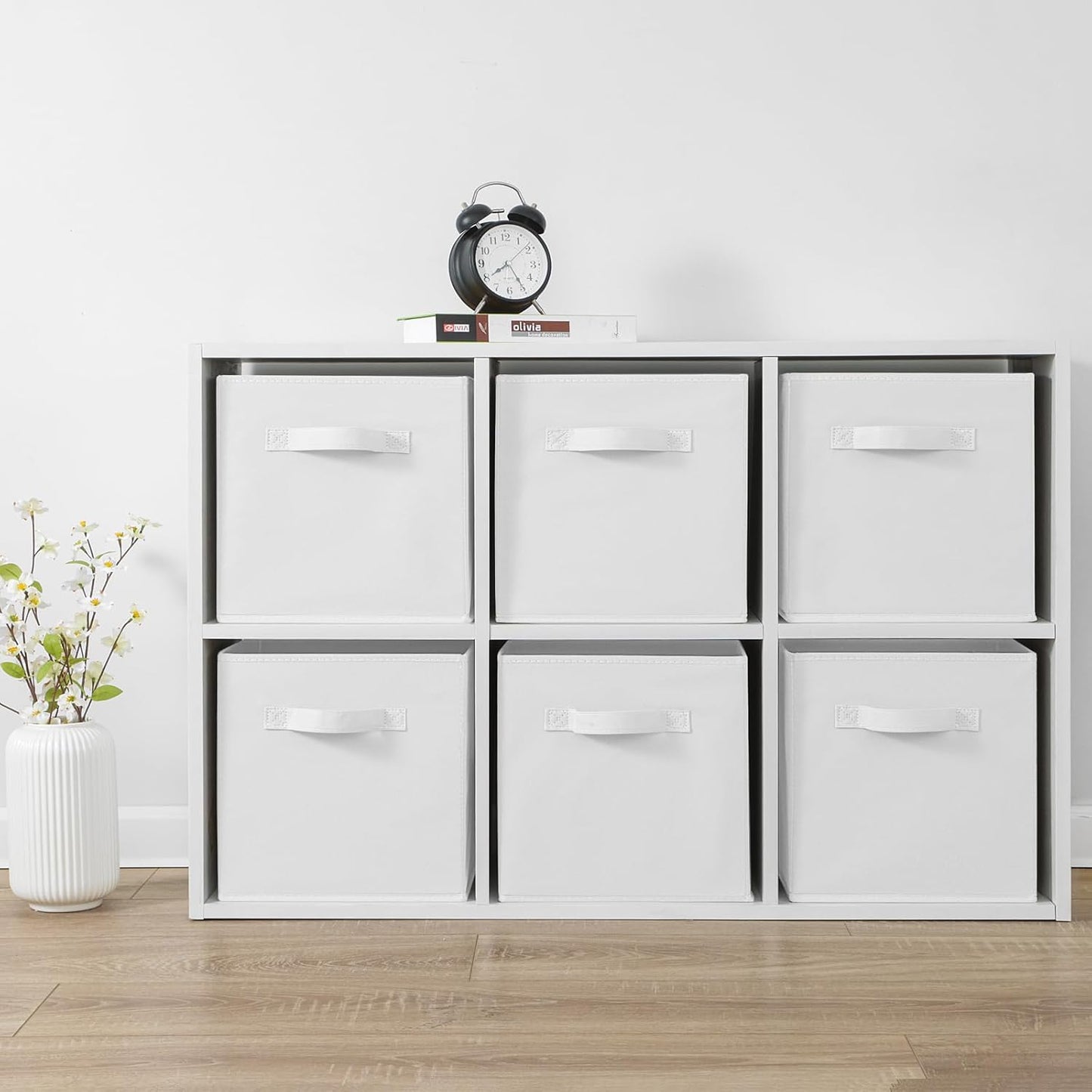 Stero Fabric Storage Bins 6 Pack Fun Colored Durable Storage Cubes with Handles Foldable Cube Baskets for Home, Kids Room, Closet and Toys Organization White