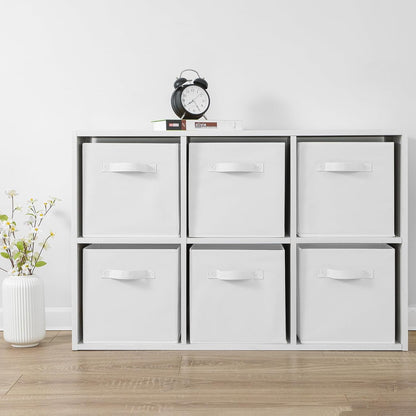 Stero Fabric Storage Bins 6 Pack Fun Colored Durable Storage Cubes with Handles Foldable Cube Baskets for Home, Kids Room, Closet and Toys Organization White