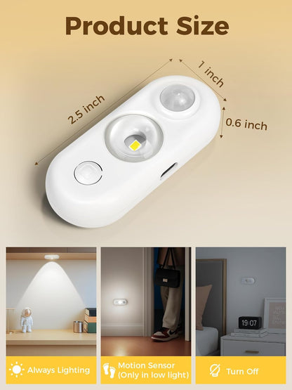 LED Motion Sensor Puck Lights, Under Cabinet Lighting, Indoor Rechargeable Wireless Cabinet Light, Dimmable Magnetic Stick-On Night Lights for Closet, Kitchen, Stairs, 6000K Daylight White 6-Pack