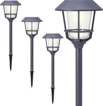 Solar LED Path Lights 4 Pack – 12 Lumens, Warm White, Weathered Zinc, Stainless Steel, Solar Powered, Weather-Resistant Outdoor Lighting for Walkway, Garden, Patio, Sidewalk