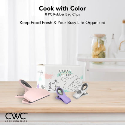 COOK WITH COLOR Bag Clips - Heavy Duty Chip Clip and Refrigerator Magnet Clips for Food Storage with Air Tight Seal Grip, Multi, Pack of 8