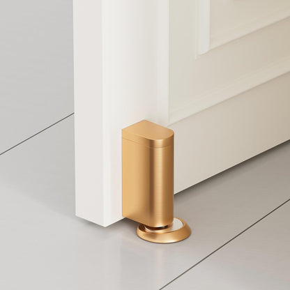 Windproof Magnetic Door Stoppers, 0-0.78" Stroke Mechanical Doorstop, No-Hole Flooring Door Suction with 3M Strong Adhesive and Screws, Gold, 1 Pack