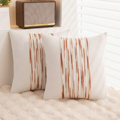 Boho Throw Pillow Covers 18x18 Set of 2 Christmas Decorative Cushion Case Striped Square Pillows Cover Chenille Pillow Cases Accent Neutral Pillowcase for Sofa Couch Bed,White Wine-red